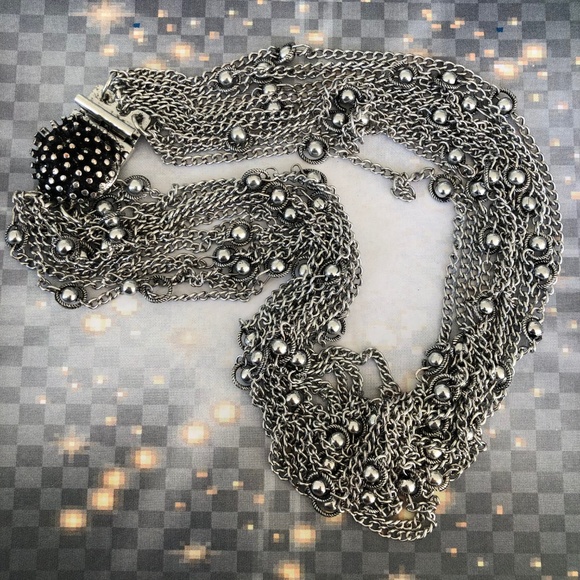Beautiful vintage inspired silver multi chain necklace with ornate clasp